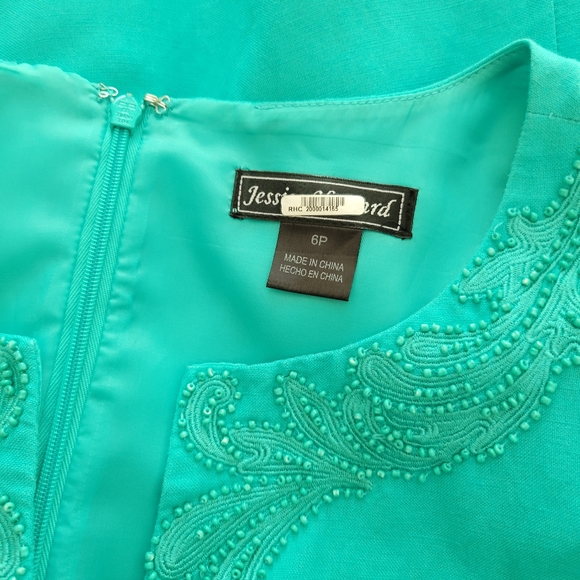 Jessica Howard Sleeveless Embellished Teal Green Sheath Dress - Picture 7 of 7